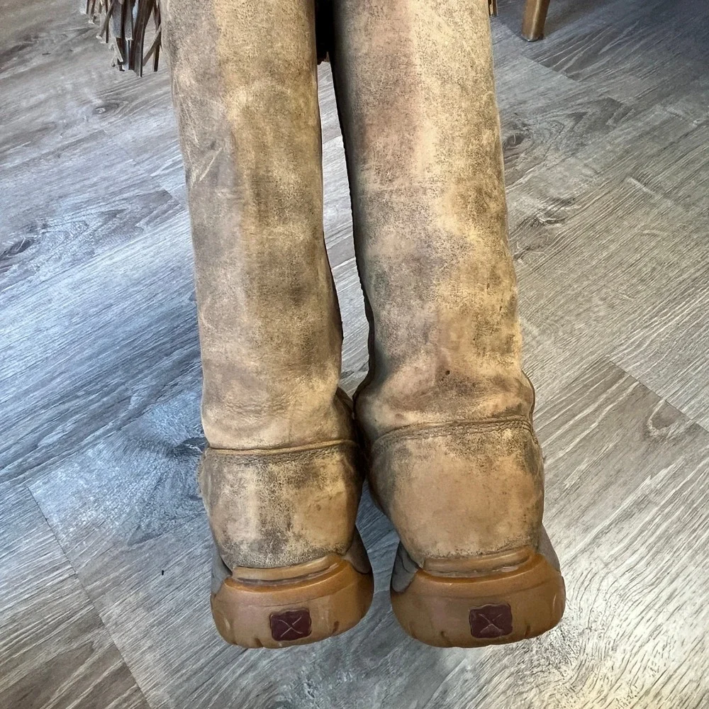 RARE Twisted X Women Tan Leather Fringe Western Duck Boots WGB0001 Brown 9M
